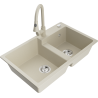 Mexen Tomas 2-chamber granite sink with Elia kitchen faucet, beige - 6516-69-670101-69