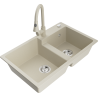 Mexen Tomas granite double-bowl sink with Elia kitchen faucet, beige - 6516-69-670101-69