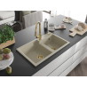 Mexen Tomas granite 2-bowl sink with Elia kitchen tap, beige - 6516-69-670101-50