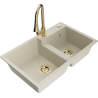Mexen Tomas 2-compartment granite sink with a kitchen mixer tap Elia, Beige - 6516-69-670101-50
