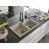 Mexen Tomas granite kitchen sink double-bowl with Elia kitchen tap, beige - 6516-69-670101-70
