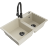 Mexen Tomas 2-chamber granite sink with a kitchen faucet Elia, beige - 6516-69-670101-70