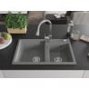 Mexen Tomas granite sink 2-chamber with Elia kitchen tap, grey - 6516-71-670101-00