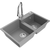 Mexen Tomas granite double-bowl kitchen sink with Elia faucet, gray - 6516-71-670101-00