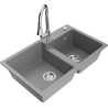 Mexen Tomas granite kitchen sink 2-bowl with Elia kitchen faucet, gray - 6516-71-670101-00