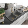 Mexen Tomas gray 2-bowl granite sink with Elia kitchen faucet - 6516-71-670101-50