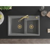 Mexen Tomas 2-compartment granite sink with Elia kitchen faucet, gray - 6516-71-670101-50