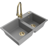 Mexen Tomas 2-compartment granite sink with Elia kitchen faucet, gray - 6516-71-670101-50