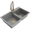 Mexen Tomas gray 2-bowl granite sink with Elia kitchen faucet - 6516-71-670101-50