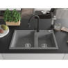 Mexen Tomas granite sink 2-bowl with Elia kitchen faucet, gray - 6516-71-670101-70