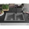 Mexen Tomas granite sink 2-chamber with Elia kitchen tap, grey - 6516-71-670101-70