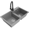 Mexen Tomas 2-bowl granite kitchen sink with Elia faucet, gray - 6516-71-670101-70