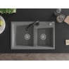 Mexen Tomas granite sink 2-chamber with Elia kitchen tap, grey - 6516-71-670101-70