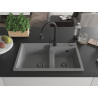 Mexen Tomas 2-bowl granite kitchen sink with Elia faucet, gray - 6516-71-670101-70-B