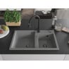 Mexen Tomas granite sink with 2 chambers and Elia kitchen tap, grey - 6516-71-670101-70-B