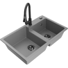 Mexen Tomas 2-bowl granite kitchen sink with Elia faucet, gray - 6516-71-670101-70-B