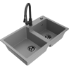 Mexen Tomas granite double-bowl kitchen sink with Elia faucet, gray - 6516-71-670101-70-B