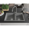 Mexen Tomas 2-bowl granite kitchen sink with Elia kitchen faucet, gray - 6516-71-670101-71