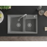 Mexen Tomas 2-bowl granite kitchen sink with Elia kitchen faucet, gray - 6516-71-670101-71