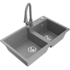 Mexen Tomas 2-bowl granite kitchen sink with Elia kitchen faucet, gray - 6516-71-670101-71