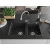 Mexen Tomas 2-bowl granite kitchen sink with Elia faucet, black/silver metallic - 6516-73-670101-00