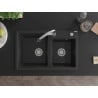 Mexen Tomas granite sink 2-bowl with Elia kitchen tap, black/silver metallic - 6516-73-670101-00
