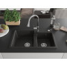 Mexen Tomas granite double-bowl sink with Elia kitchen faucet, black/golden metallic - 6516-75-670101-00