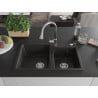 Mexen Tomas granite sink 2-bowl with Elia kitchen tap, black/gold metallic - 6516-75-670101-00