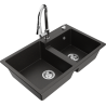Mexen Tomas 2-bowl Granite Sink with Elia Kitchen Faucet, Black/Gold Metallic - 6516-75-670101-00