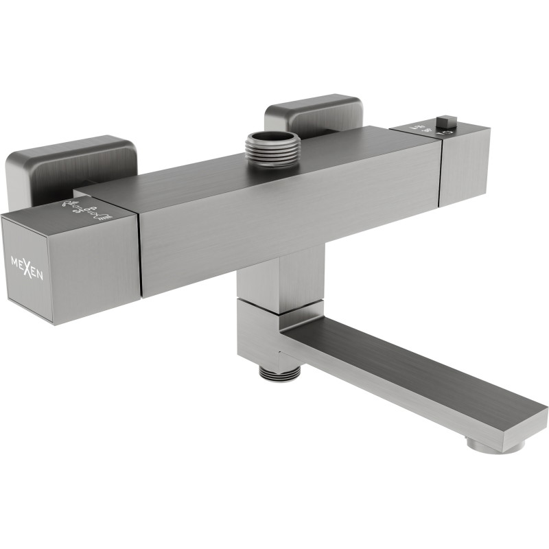 Mexen Cube thermostatic bathtub-shower faucet, brushed gun gray - 77910-66