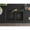 Mexen Tomas granite double bowl sink with kitchen faucet Elia, black/gold metallic - 6516-75-670101-50-B