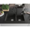 Mexen Tomas 2-bowl granite sink with Elia kitchen faucet, black/gold metallic - 6516-75-670101-70