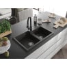 Mexen Tomas 2-bowl granite sink with Elia kitchen tap, black/gold metallic - 6516-75-670101-70
