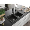 Mexen Tomas granite double-bowl kitchen sink with Elia faucet, black/gold metallic - 6516-75-670101-70