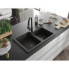 Mexen Tomas 2-bowl granite sink with Elia kitchen faucet, black/gold metallic - 6516-75-670101-70-B