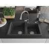 Mexen Tomas granite double bowl kitchen sink with Elia faucet, black speckled - 6516-76-670101-00