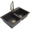 Mexen Tomas 2-compartment granite sink with a kitchen mixer tap Elia, spotted black - 6516-76-670101-50