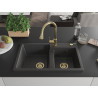 Mexen Tomas granite double-bowl kitchen sink with Elia faucet, black speckled - 6516-76-670101-50