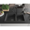 Mexen Tomas granite double-bowl kitchen sink with Elia kitchen faucet, speckled black - 6516-76-670101-70-B