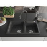 Mexen Tomas granite double-bowl kitchen sink with Elia faucet, black speckled - 6516-76-670101-76