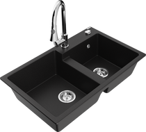 Mexen Tomas 2-compartment granite sink with a kitchen mixer tap Elia, Black - 6516-77-670101-00