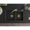 Mexen Tomas granite 2-bowl sink with Elia kitchen tap, black - 6516-77-670101-50