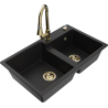 Mexen Tomas granite 2-bowl sink with Elia kitchen tap, black - 6516-77-670101-50