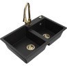 Mexen Tomas granite double-bowl kitchen sink with Elia faucet, black - 6516-77-670101-50