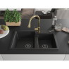 Mexen Tomas granite double-bowl sink with Elia kitchen faucet, black - 6516-77-670101-50-B