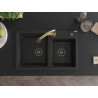Mexen Tomas granite double-bowl sink with Elia kitchen faucet, black - 6516-77-670101-50-B
