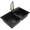 Mexen Tomas granite double sink with Elia kitchen tap, black - 6516-77-670101-50-B