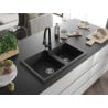 Mexen Tomas granite sink 2-bowl with Elia kitchen tap, black - 6516-77-670101-70