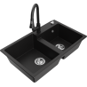 Mexen Tomas 2-bowl granite kitchen sink with Elia faucet, black - 6516-77-670101-70