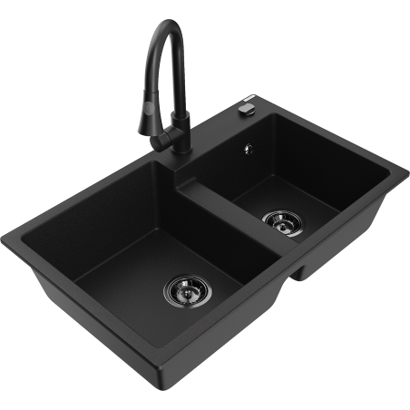 Mexen Tomas 2-Bowl Granite Kitchen Sink with Elia Faucet, Black - 6516-77-670101-70-B